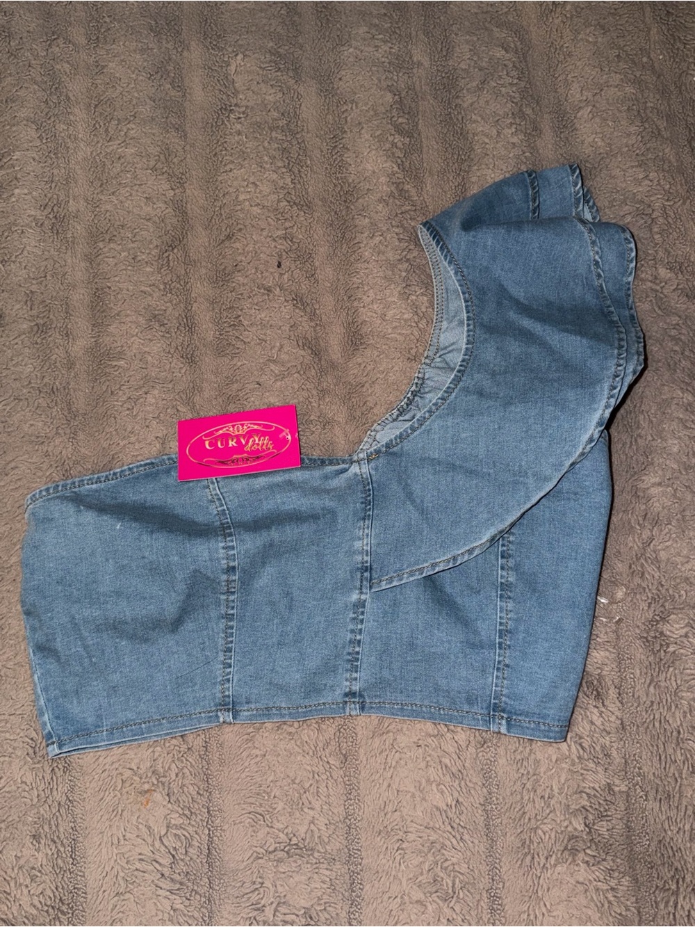 Denim Off-Shoulder Crop Top - Blue